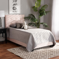 Baxton Studio CF9210B-Light Pink Velvet-Twin Baxton Studio Caprice Modern and Contemporary Glam Light Pink Velvet Fabric Upholstered Twin Size Panel Bed